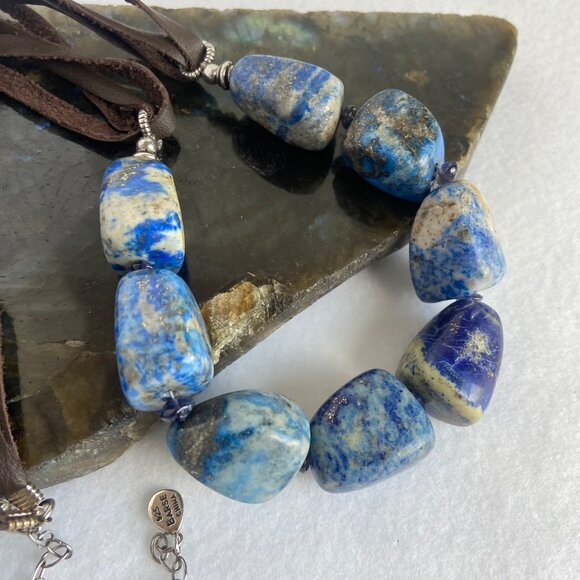 BARSE Sterling Silver 925 Lapis & Sodalite Beaded 4 Strand Leather Necklace 25" - Picture 13 of 16